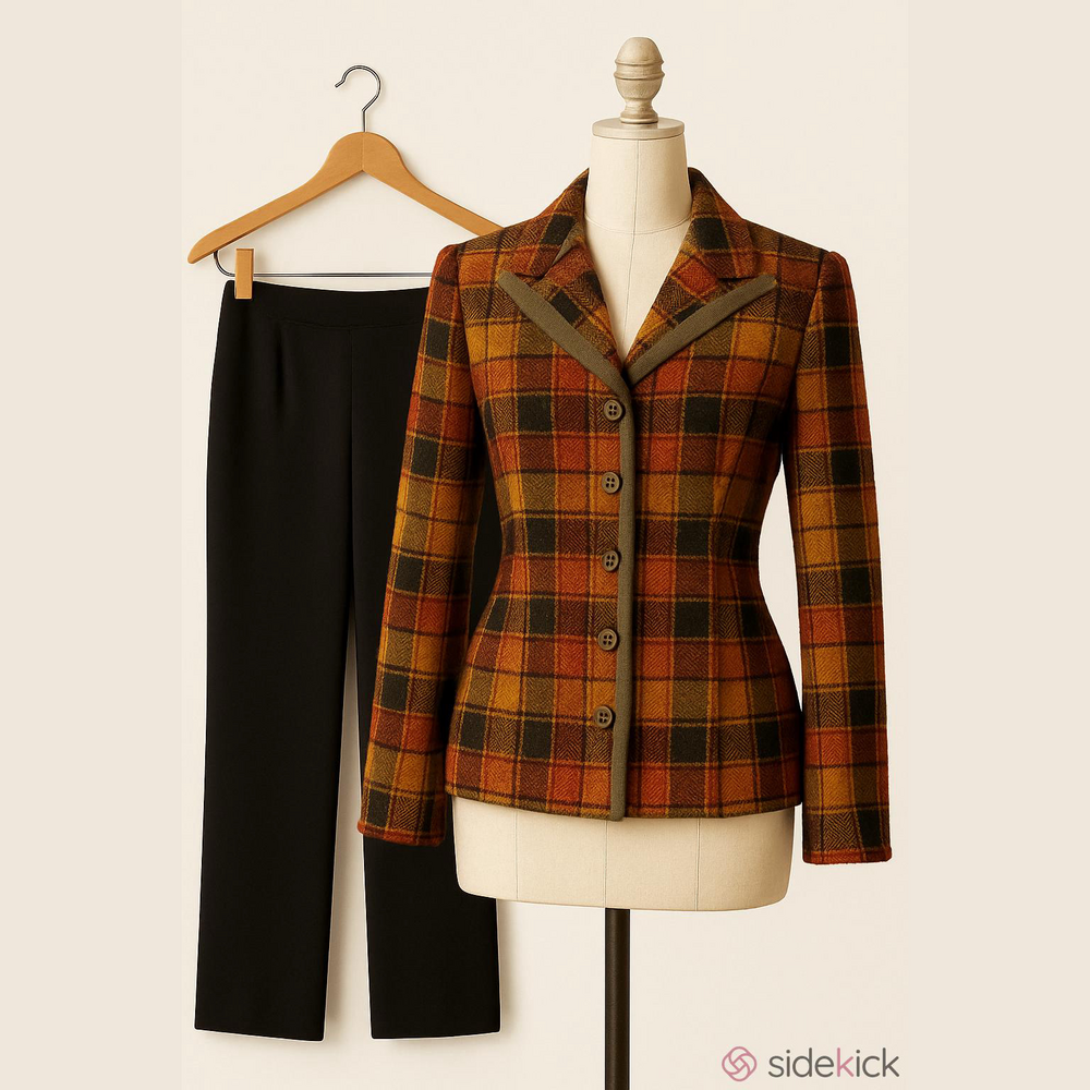 Vintage 80s Studio C plaid fall jacket & pant set